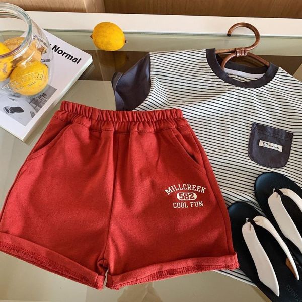 運動風字母狗狗印花五分棉短褲 