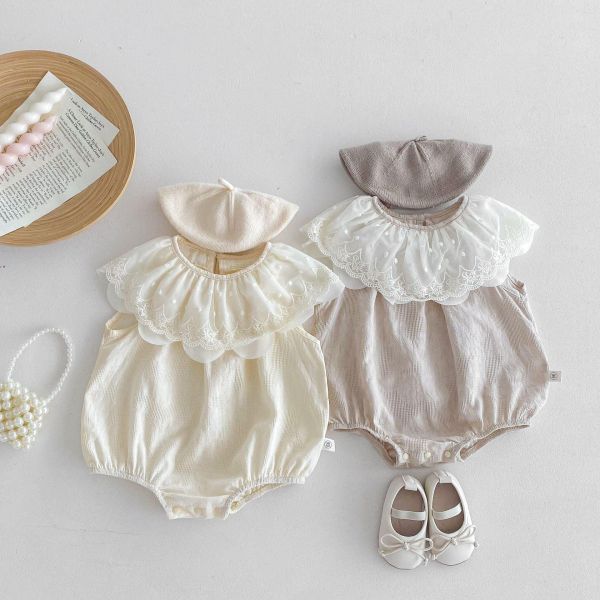 蕾絲大花翻領無袖包屁衣 