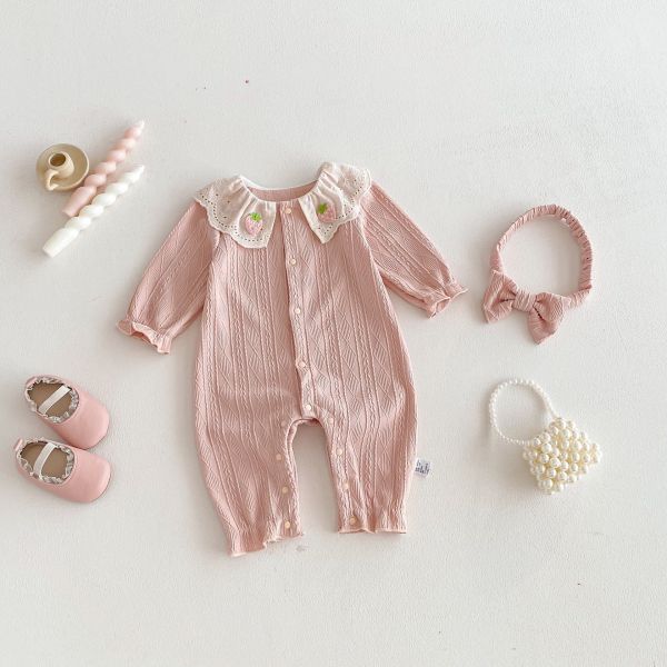 草莓翻領麻花開釦連身裝(含髮帶) 