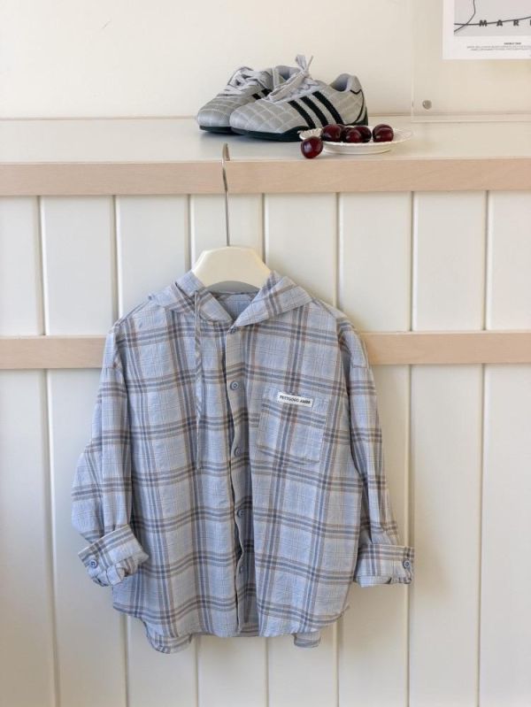 親子-經典格紋後字母連帽薄上衣 