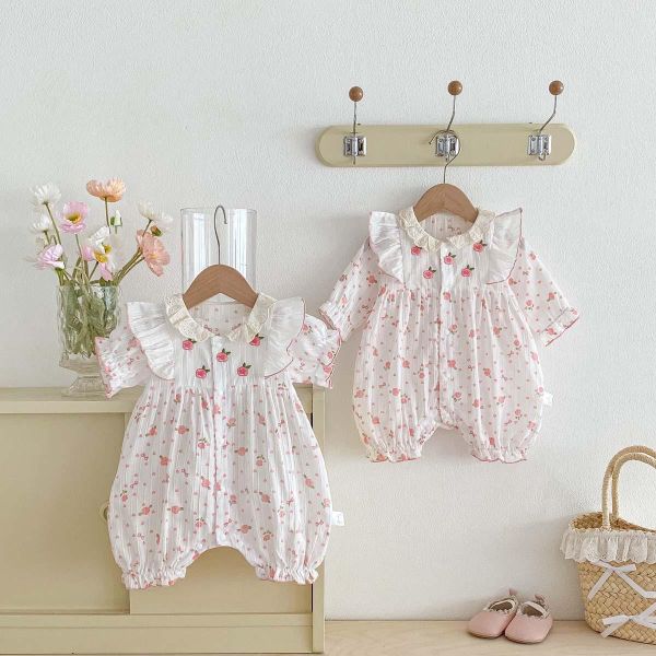 可愛甜美小花開釦短袖/長袖連身裝 