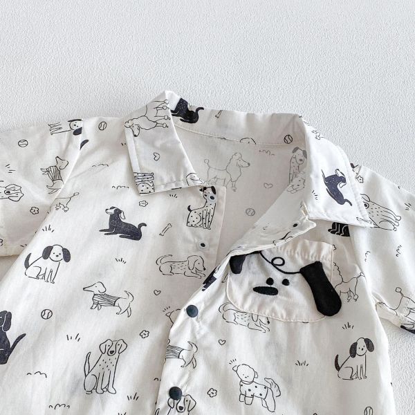 滿版狗狗印花polo領連身裝 