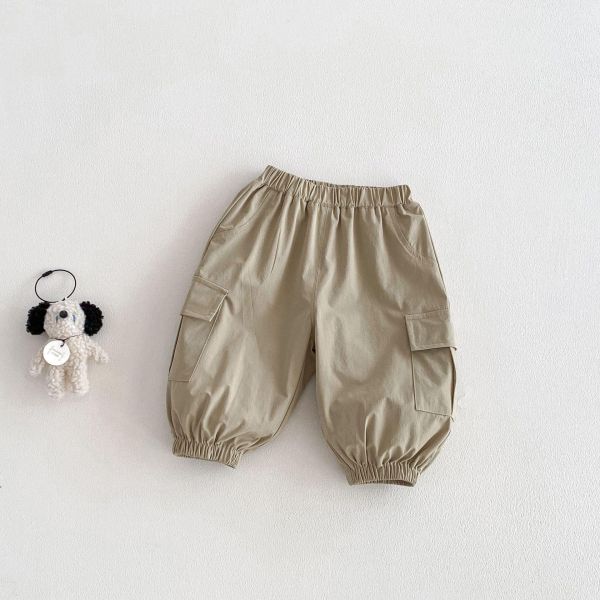 素色工裝大口袋束口長褲 