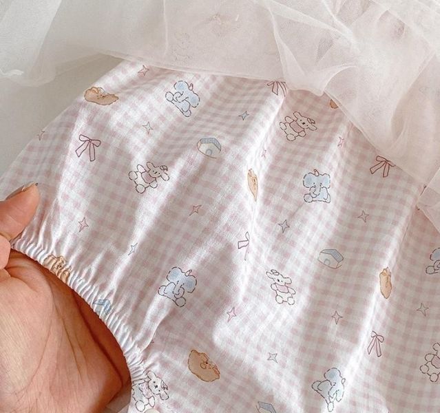 粉甜美網紗拼接包屁裙 