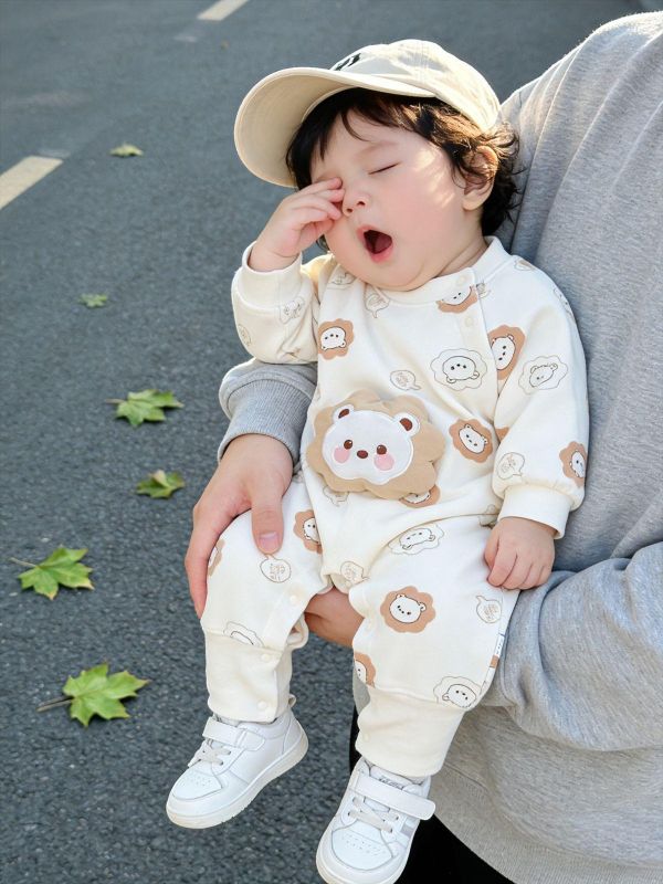 立體娃娃滿印印花拼接連身裝 