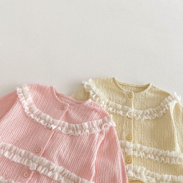 小香風花邊蕾絲拼接開釦外套 