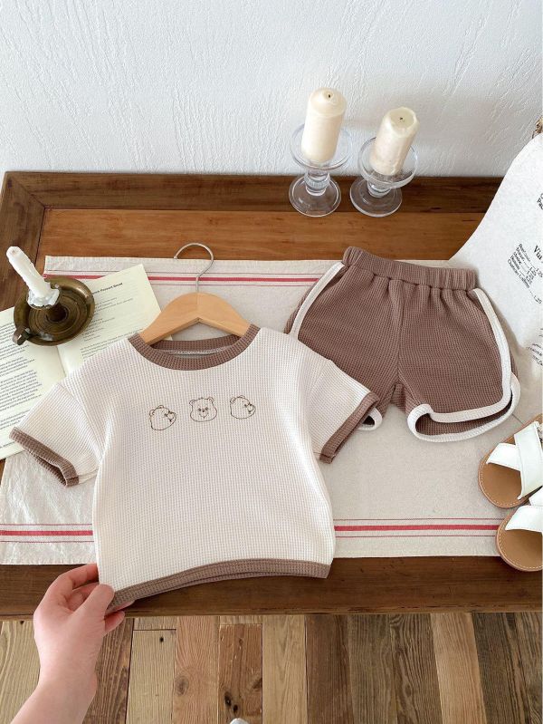 華夫格小熊印花兩件式套裝 