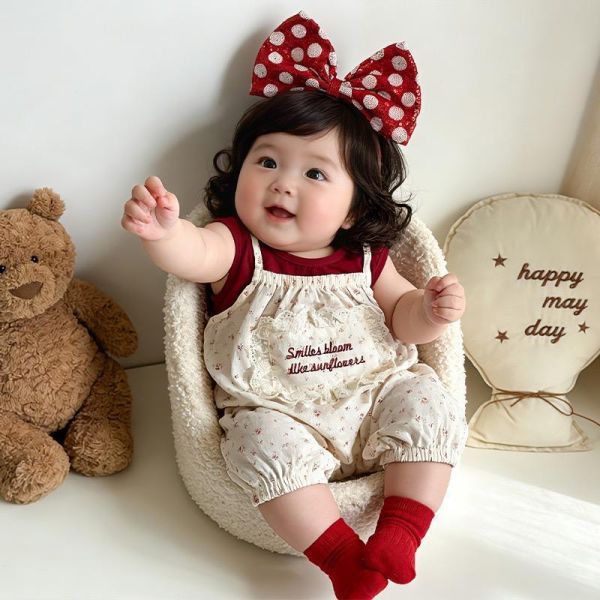 酒紅背心+田園碎花吊帶套裝 