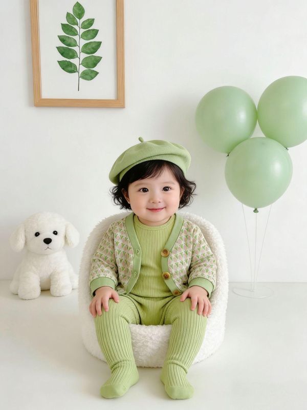 鬱金香外套+素色包屁衣+褲襪三件套 