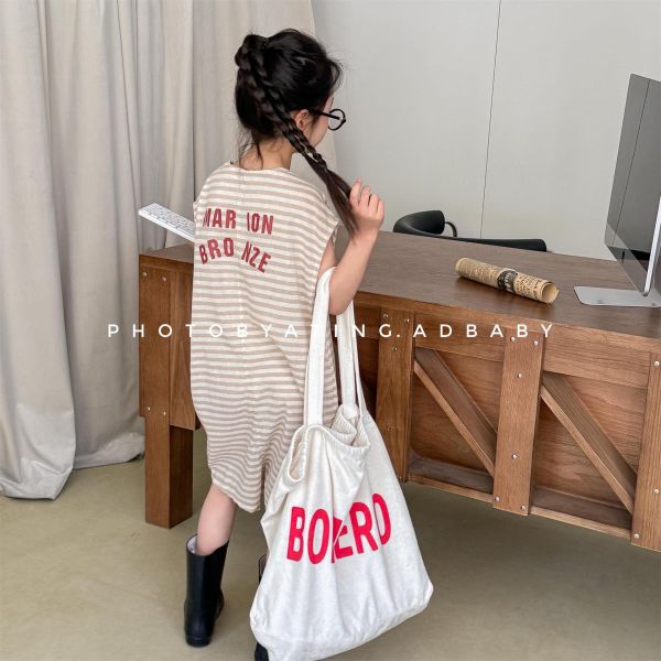 休閒慵懶條紋字母開釦連身裝(2色) 