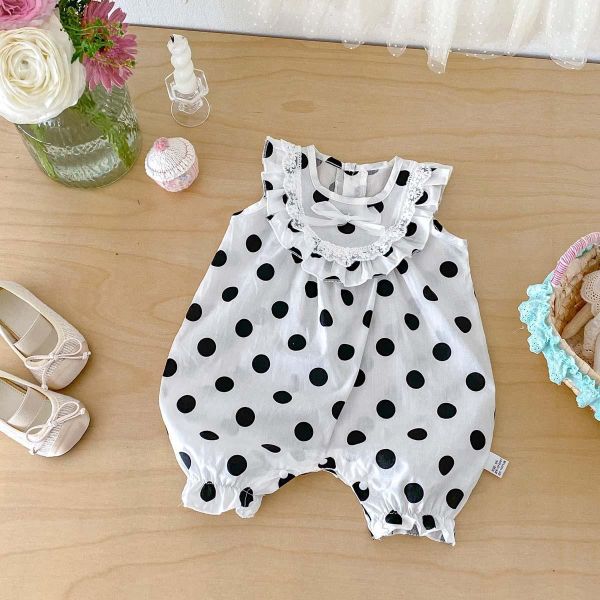 後開釦點點花領連身裝 