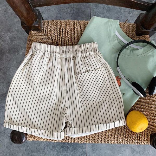 韓版豎條紋字母緞帶短褲 