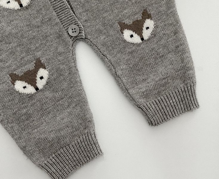狐狸刺繡針織開釦連身裝 