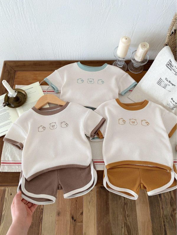 華夫格小熊印花兩件式套裝 