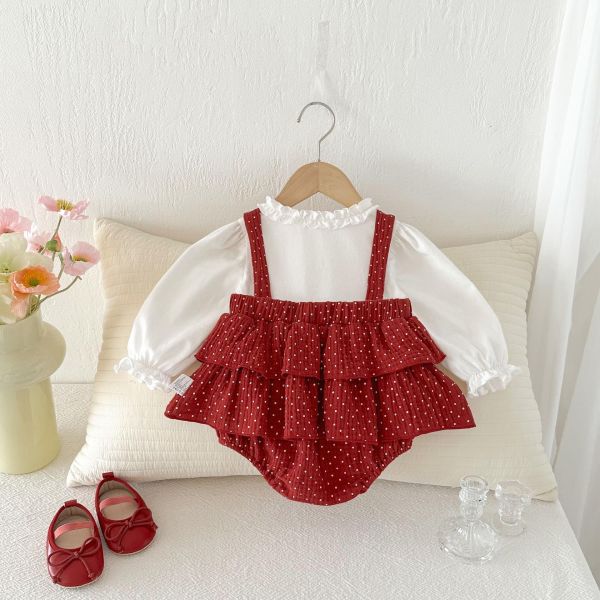 假兩件吊帶點點包屁衣 
