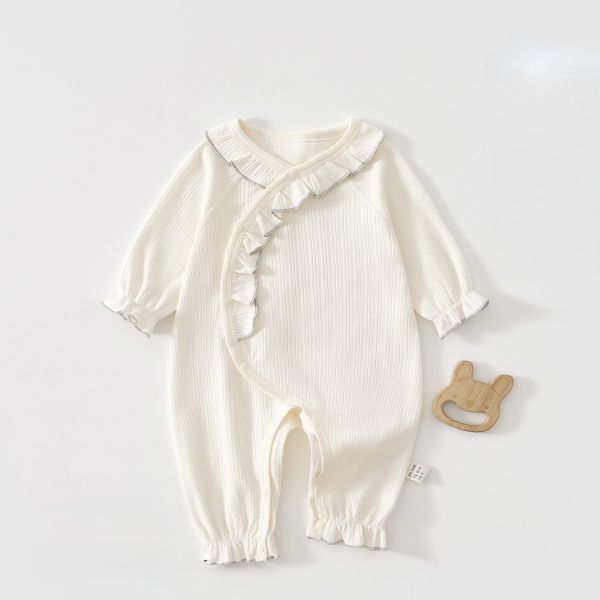 新生兒花邊荷葉領開釦連身裝 