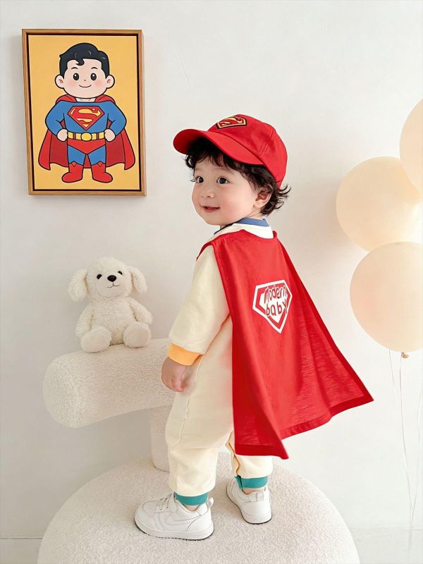 可拆式披風-撞色超人造型連身裝(2色) 