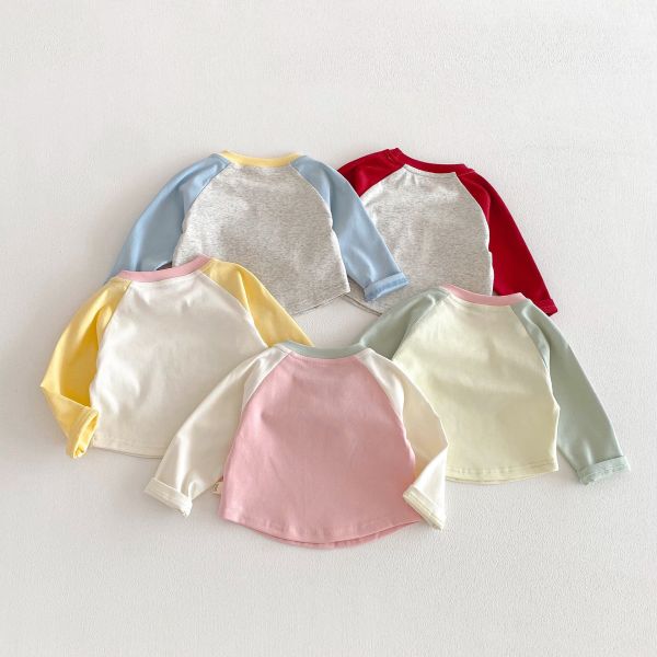 撞色拚袖可愛印花春秋上衣 