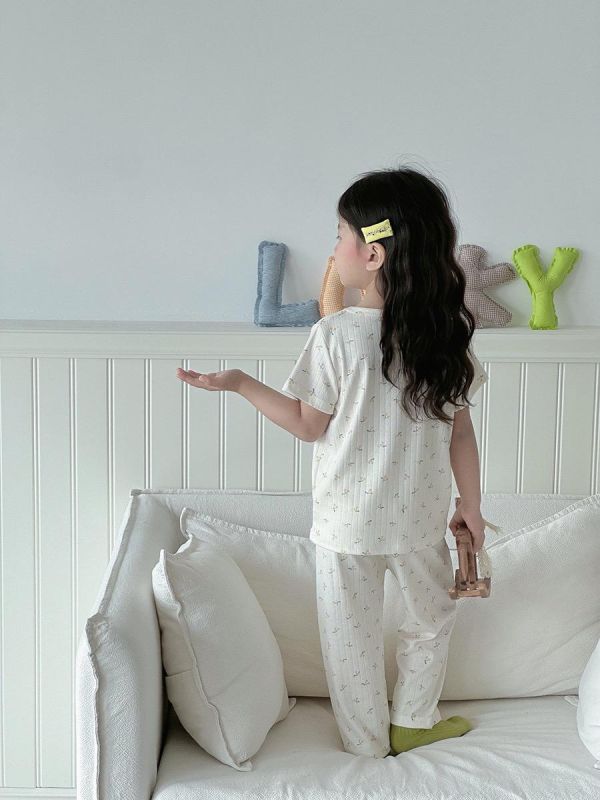 夏季碎花螺紋透氣居家兩件套套裝 