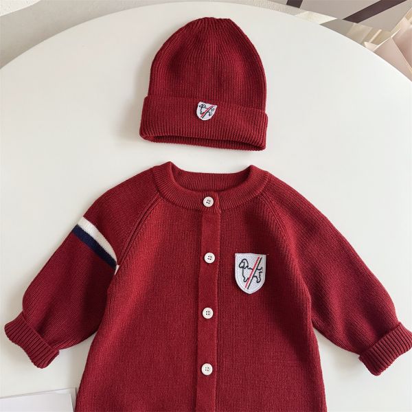 『現貨80cm』狗狗布標開釦連身裝+帽 