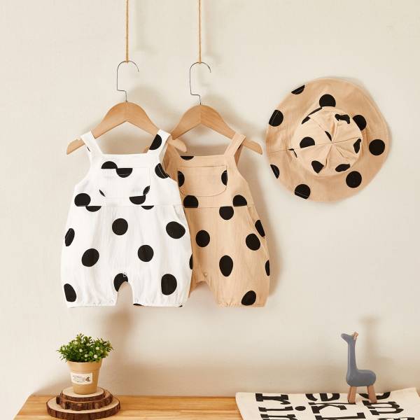 棉麻大波點點吊帶褲(含帽) 