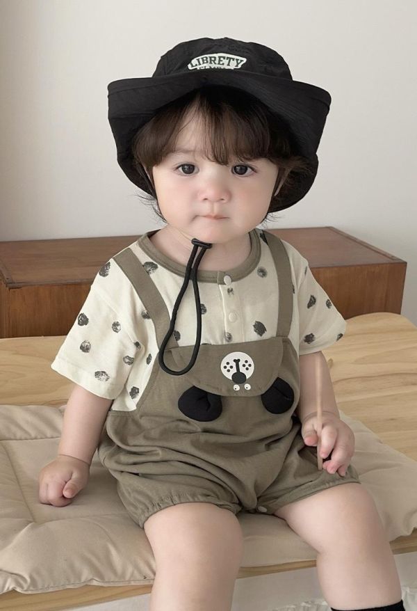 假兩件狗狗點點吊帶包屁衣 