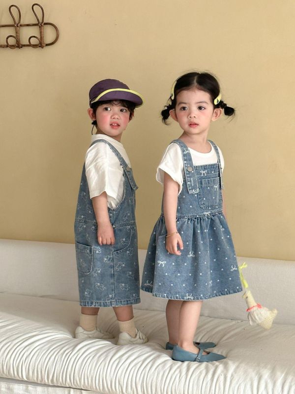 男女童狗狗/蝴蝶結牛仔吊帶褲/吊帶裙 