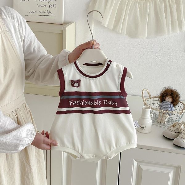 簡約字母小熊撞色包屁衣 