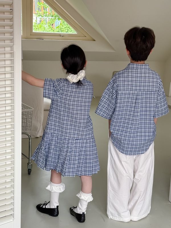 男女童經典格紋襯衫上衣/連身裙 