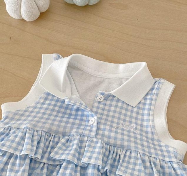 翻領格紋開釦蛋糕包屁裙 