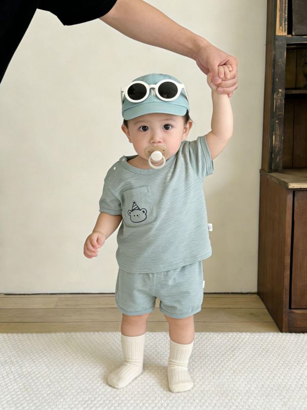 生日小熊口袋條紋兩件式套裝 