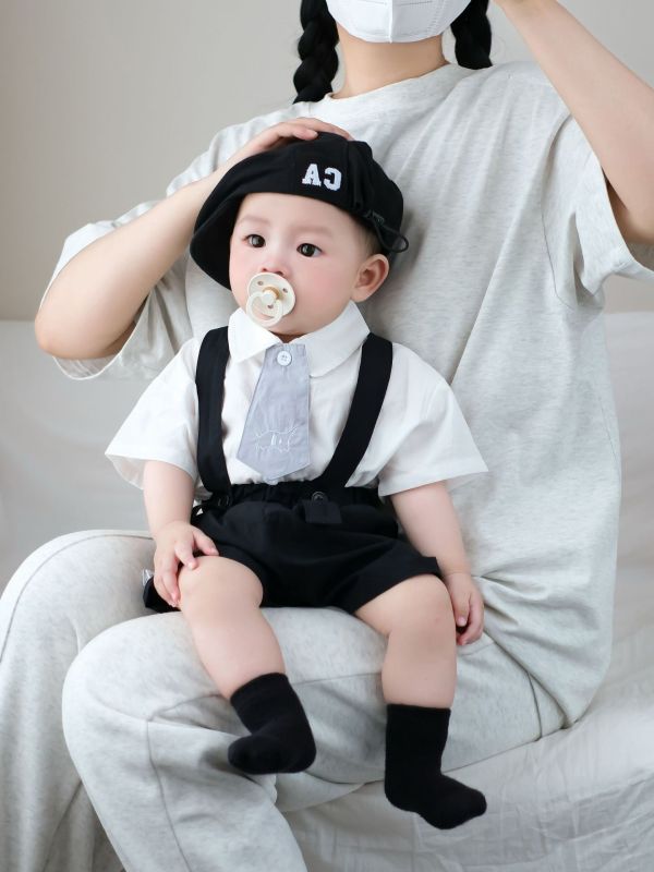 學院風領帶紳士寶兩件式吊帶套裝 