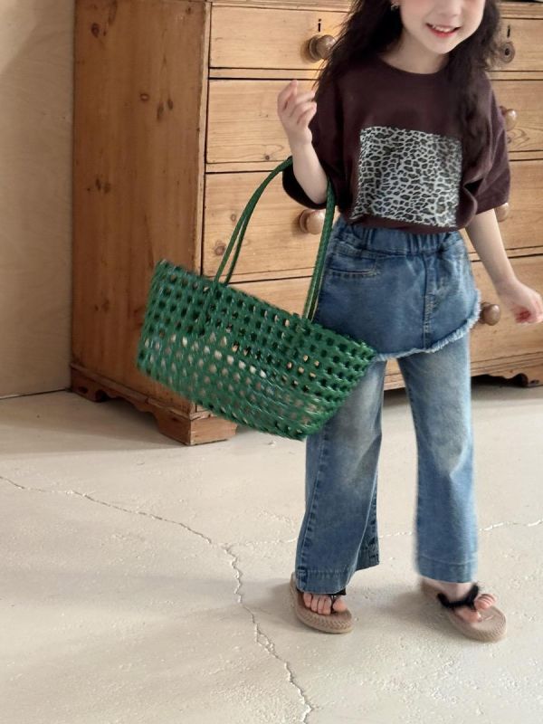 豹紋拼布素色寬鬆T恤上衣 