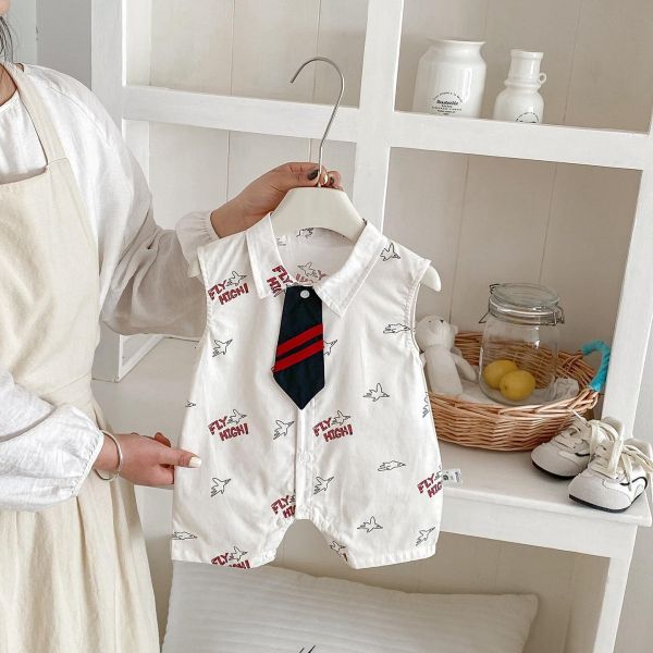 可拆式領帶-個性字母翻領連身裝 