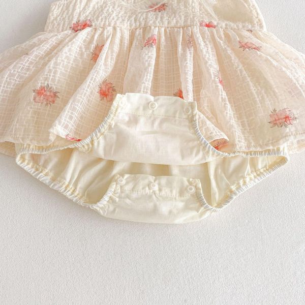 甜美小花抓皺棉背帶包屁裙 