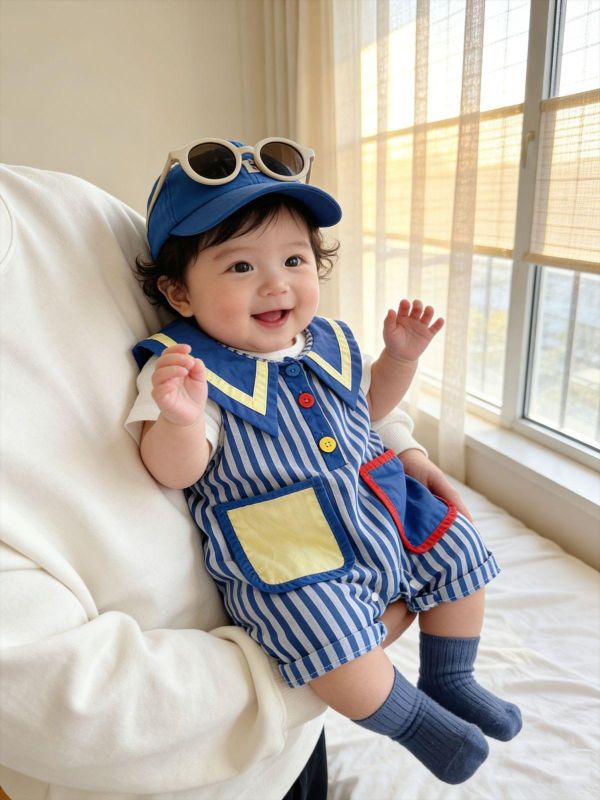 可愛馬戲團小丑翻領兩件套連身裝 