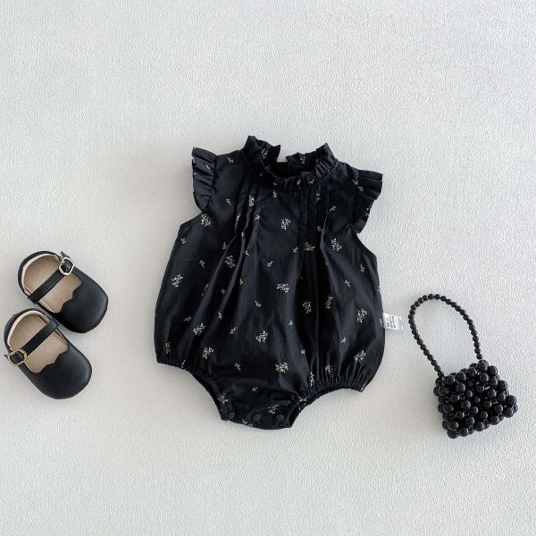 木耳邊立領碎花包屁衣 