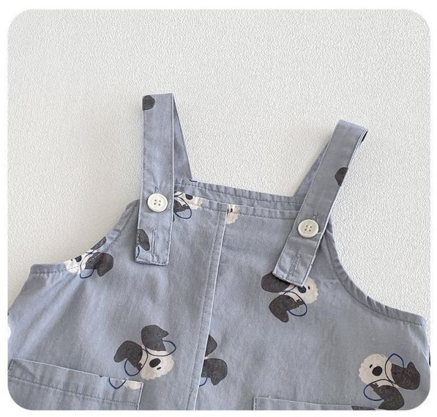 螺紋素上衣+狗狗吊帶短褲套裝 