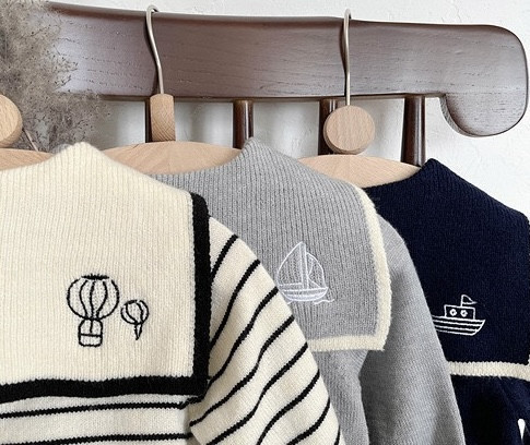 海軍風條紋/素色針織連身裝 