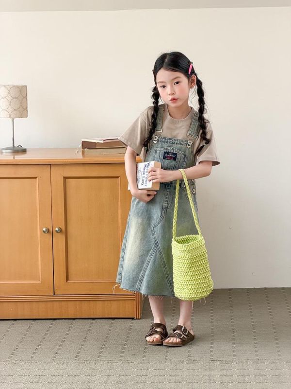 親子-復古經典刷舊牛仔吊帶連身裙 