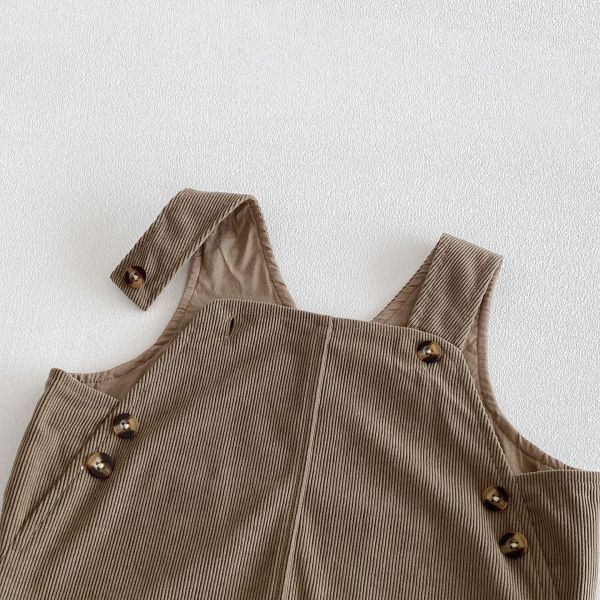 素色軟糯上衣+燈芯絨極簡吊帶長褲 