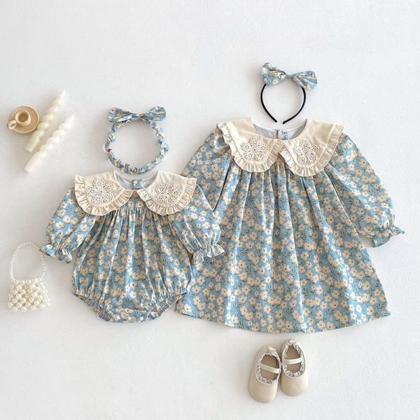 姐妹款大翻領田園碎花包屁衣/洋裝(含頭飾) 