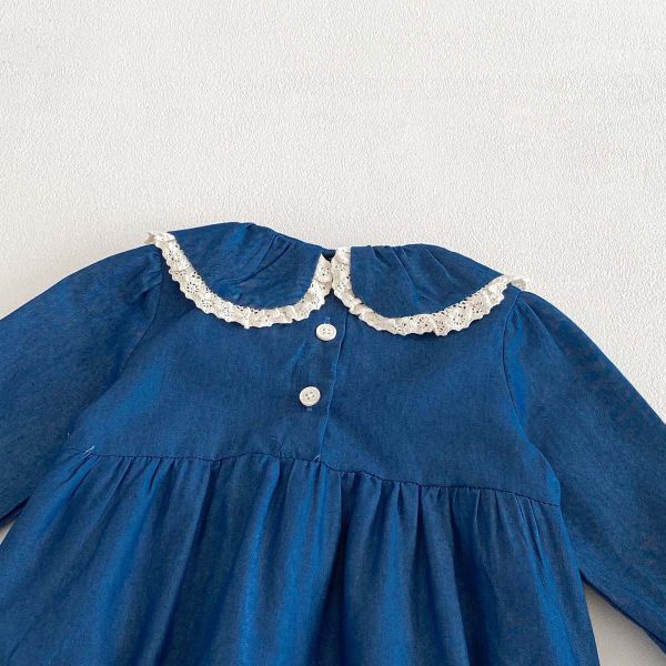 娃娃領蕾絲牛仔包屁衣(含髮帶) 