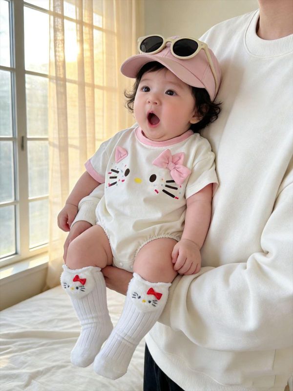 可愛貓咪印花寬鬆包屁衣 