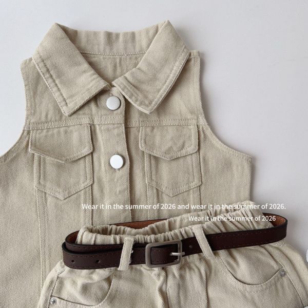 復古港風翻領背心式兩件套套裝(附皮帶) 