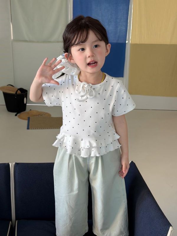 點點荷葉蝴蝶結甜美上衣(2色) 