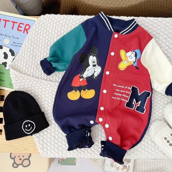 米奇唐老鴨亮眼撞色開釦連身裝 