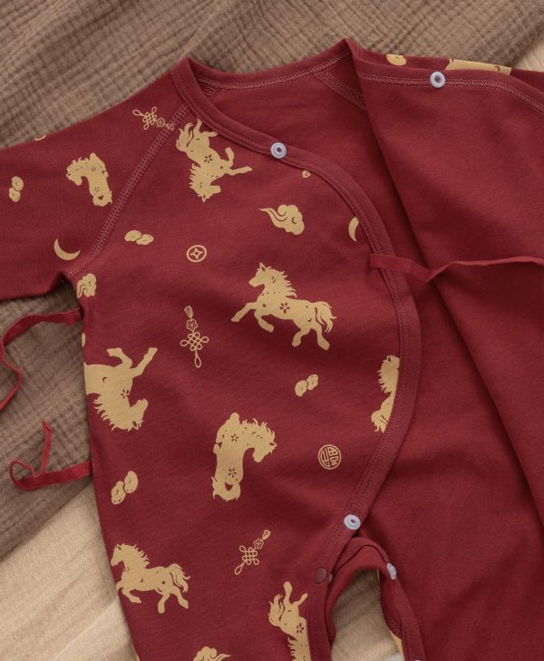 新生兒滿版小馬側開反包手連身裝 