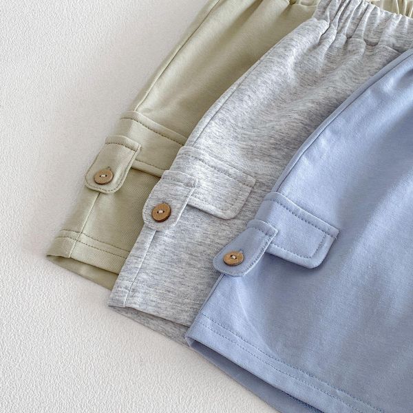 素色夏日假口袋五分短褲 