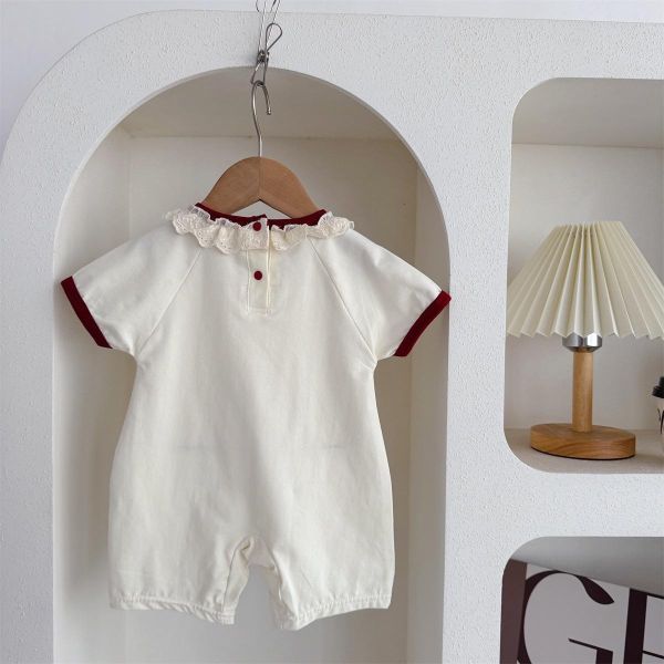 蕾絲領草莓花蝴蝶結連身裝 